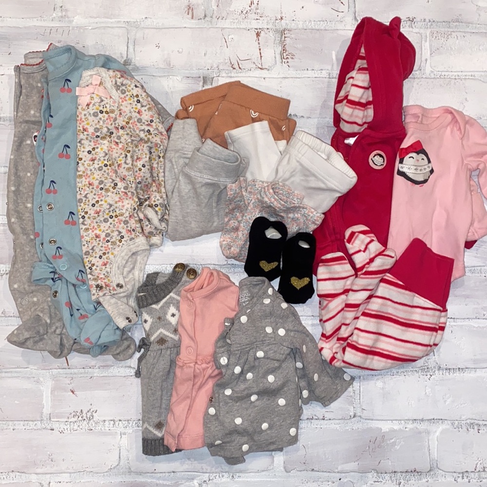 Babygirl newborn fall & winter footie pants onesie bundle!!